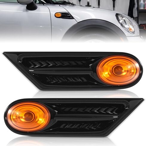 Riloer العنبر LED مصباح إشارة الانعطاف الأمامي عدسة صفراء، متوافق مع BMW 2007-2013 MINI R56 R57 R58 R59، مجموعة ضوء مؤشر الجانب الأمامي للحاجز in Saudi Arabia