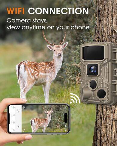 كاميرا Punvoe Trail WiFi 4K 64MP مع بطاقة ذاكرة 64 جيجابايت 8 بطاريات ورؤية ليلية Ip67 مقاومة للماء بزاوية واسعة 130 درجة وسرعة تشغيل 0.1 ثانية، مناسبة لاكتشاف الحياة البرية في الهواء الطلق ومراقبة كاميرا الألعاب in Kuwait