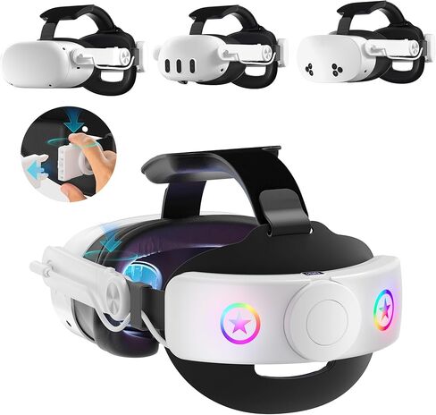 حزام مجموعة الرأس VR مع بطارية 10000 مللي أمبير في الساعة لـ Meta Quest 3/3S - إطلاق بنقرة واحدة حاصل على براءة اختراع، تصميم قابل للفصل قابل للتعديل متوافق مع Quest 2 3/3S، ألعاب VR متوازنة ومريحة in Kuwait