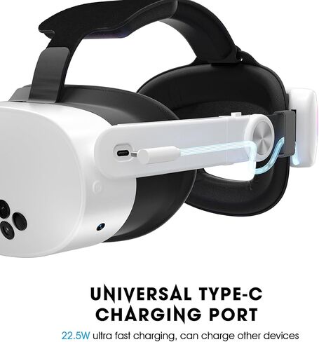حزام مجموعة الرأس VR مع بطارية 10000 مللي أمبير في الساعة لـ Meta Quest 3/3S - إطلاق بنقرة واحدة حاصل على براءة اختراع، تصميم قابل للفصل قابل للتعديل متوافق مع Quest 2 3/3S، ألعاب VR متوازنة ومريحة in Kuwait