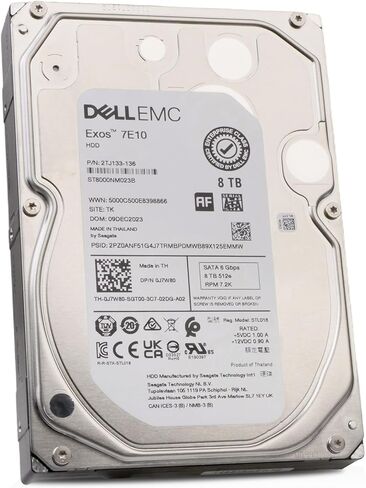 محرك الأقراص الصلبة Dell/Seagate Exos 7E10 ST8000NM023B سعة 8 تيرابايت 7200 دورة في الدقيقة SATA 6 جيجابايت/ثانية 512e 3.5 بوصة in Kuwait