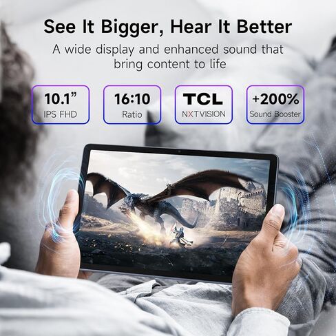 تابلت TCL TAB 10 Gen 4 Android، شاشة 10.1 بوصة FHD IPS، وحدة معالجة مركزية ثماني النواة، ذاكرة وصول عشوائي 12 جيجابايت (4 جيجابايت + 8 جيجابايت)، تخزين 128 جيجابايت، بطارية 6000 مللي أمبير، أندرويد 15، واي فاي، هيكل معدني، جهاز لوحي للطلاب والشباب والعائل in Kuwait