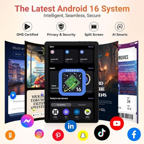 تابلت URAO، تابلت أندرويد 10.1 بوصة مع معالج ثماني النواة، ذاكرة الوصول العشوائي 30 جيجابايت، 128 جيجابايت روم HD IPS شاشة لمس 8H، واي فاي 6، BT 5.4، كاميرا مزدوجة، أندرويد 16 أجهزة لوحية 2026 in Kuwait