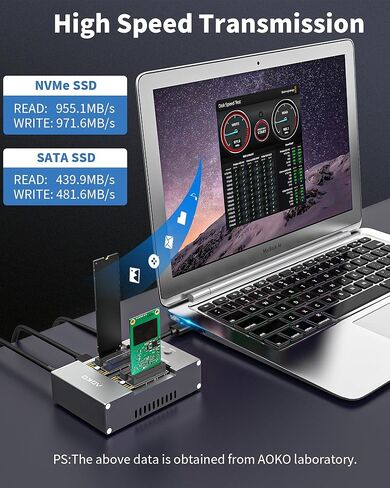جهاز نسخ AOKO M.2/mSATA SSD، ناسخة PCIE NVMe/NGFF SSD، محطة إرساء USB C إلى NVMe SATA miniSATA، قارئ M.2 وغلاف لكليهما (مفتاح M، مفتاح B+M)، يدعم النسخ دون اتصال in Kuwait