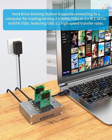 جهاز نسخ AOKO M.2/mSATA SSD، ناسخة PCIE NVMe/NGFF SSD، محطة إرساء USB C إلى NVMe SATA miniSATA، قارئ M.2 وغلاف لكليهما (مفتاح M، مفتاح B+M)، يدعم النسخ دون اتصال in Kuwait