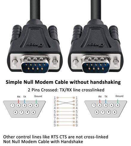 DTECH 6ft DB9 إلى DB9 RS232 كابل تسلسلي ذكر إلى ذكر سلك مودم بسيط عبر خط TX RX 2 دبوس متقاطع بدون مصافحة لاتصالات بيانات الكمبيوتر (6 أقدام، أسود) in Kuwait