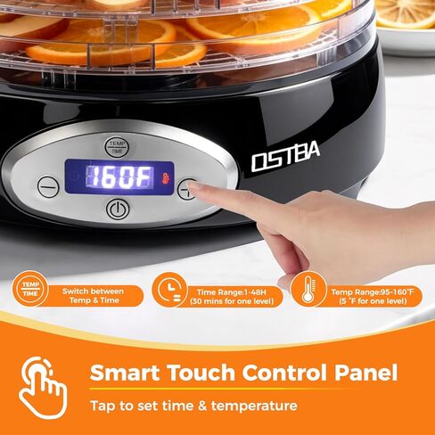 مجفف طعام OSTBA، 5 صواني خالية من مادة BPA مقاس 12.2 بوصة، درجة حرارة قابلة للتعديل 95-160 درجة فهرنهايت، مؤقت 48 ساعة، مجفف طعام بقدرة 420 وات للفواكه والخضروات والمتشنج والأعشاب والاستخدام المنزلي، خالي من مادة BPA in Kuwait