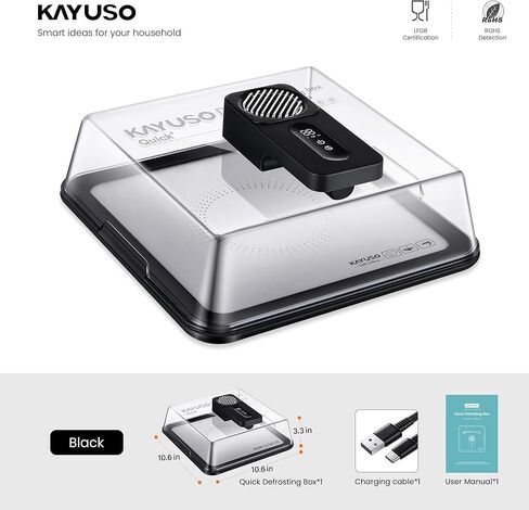 صينية تذويب اللحوم المجمدة، صندوق تذويب اللحوم القابل لإعادة الشحن عبر USB مع غطاء، صينية تذويب من الألومنيوم للشواء، تقنية تدفق الهواء، غير لاصقة سهلة التنظيف (أسود) in Kuwait