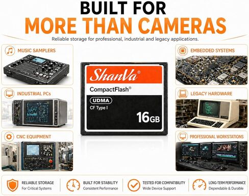 بطاقة ShanVa CompactFlash سعة 16 جيجابايت - بطاقة ذاكرة UDMA CF لكاميرات DSLR القديمة، والكاميرات الاحترافية، وكاميرات الفيديو عالية الدقة، والمعدات الصناعية وعينات الموسيقى in Kuwait