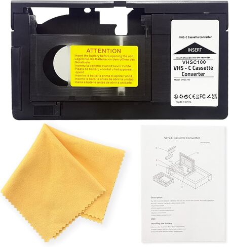 محول كاسيت VHS-C إلى VHS مزود بمحرك - مثالي لمشغل VCR، وشريط VHS لكاميرا الفيديو إلى التحويل الرقمي (غير متوافق مع 8 مم/Minidv/Hi8) مع قطعة قماش نظيفة للعدسة الصفراء in Kuwait