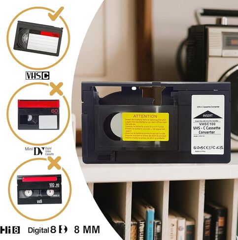 محول كاسيت VHS-C إلى VHS مزود بمحرك - مثالي لمشغل VCR، وشريط VHS لكاميرا الفيديو إلى التحويل الرقمي (غير متوافق مع 8 مم/Minidv/Hi8) مع قطعة قماش نظيفة للعدسة الصفراء in Kuwait