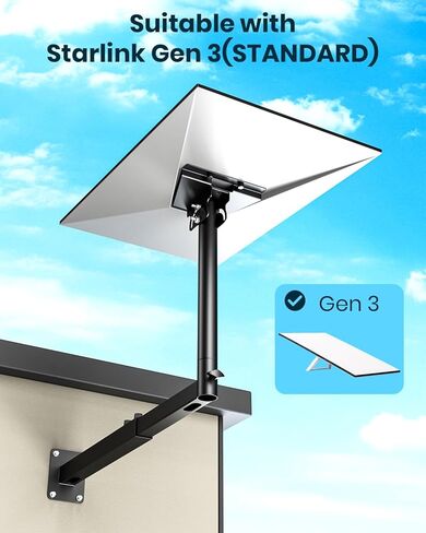 حامل Starlink Gen 3، حامل عمود تمديد عالي التحمل وحامل طويل على الحائط مع محول أنابيب قابل للتعديل 0-180 درجة، متوافق مع طبق القمر الصناعي Starlink Internet Kit in Kuwait
