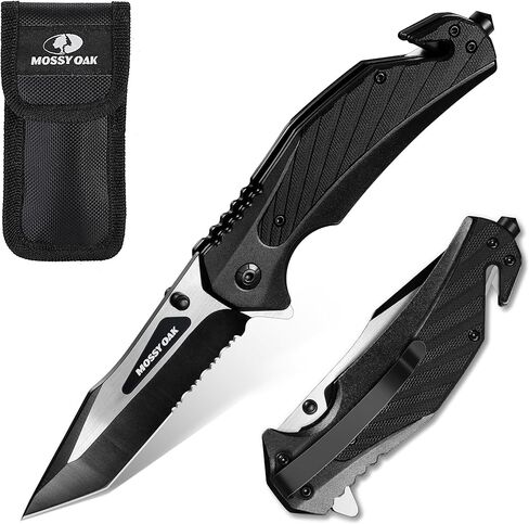 سكين جيب قابل للطي من Mossy Oak مع سبائك الألومنيوم ومقبض G10، سكين تكتيكي مقاس 4.75 بوصة مع قاطع زجاج من الفولاذ التنغستن، قاطع حزام الأمان، مشبك الحزام، سكين النجاة للطوارئ، الهواء الطلق، التخييم in Kuwait
