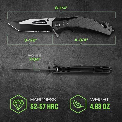 سكين جيب قابل للطي من Mossy Oak مع سبائك الألومنيوم ومقبض G10، سكين تكتيكي مقاس 4.75 بوصة مع قاطع زجاج من الفولاذ التنغستن، قاطع حزام الأمان، مشبك الحزام، سكين النجاة للطوارئ، الهواء الطلق، التخييم in Kuwait