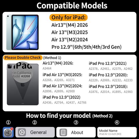 حافظة لوحة مفاتيح شفافة لجهاز iPad Air 13 بوصة (M4 2026/M3 2025/M2 2024) وiPad Pro 12.9 بوصة (الجيل السادس/الخامس/الرابع/الجيل الثالث) - لوحة تتبع متعددة اللمس، حامل دوار 360 درجة، إضاءة خلفية 7 ألوان، حامل أقلام، أسود in Kuwait