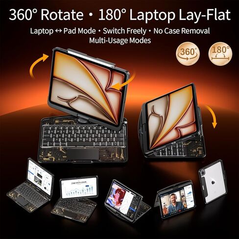 حافظة لوحة مفاتيح شفافة لجهاز iPad Air 13 بوصة (M4 2026/M3 2025/M2 2024) وiPad Pro 12.9 بوصة (الجيل السادس/الخامس/الرابع/الجيل الثالث) - لوحة تتبع متعددة اللمس، حامل دوار 360 درجة، إضاءة خلفية 7 ألوان، حامل أقلام، أسود in Kuwait