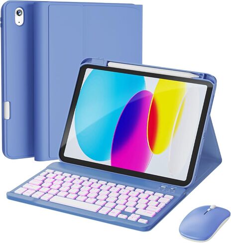 حافظة RAYMCRAFT لجهاز iPad 11th (A16, 2025) / الجيل العاشر مع لوحة مفاتيح وماوس ولوحة مفاتيح لاسلكية قابلة للفصل، وإضاءة خلفية بـ 7 ألوان، وحافظة رفيعة مع حامل أقلام، وردي فاتح in Kuwait
