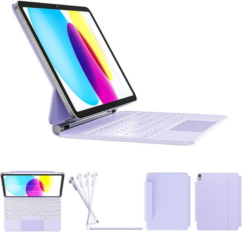 حافظة RAYMCRAFT لجهاز iPad 11th(A16, 2025)/10th مع لوحة مفاتيح، لوحة مفاتيح سحرية 2022، مفاتيح بإضاءة خلفية نابضة، سطح مقاوم للبقع، لوحة تتبع متعددة اللمس، وردي in Kuwait