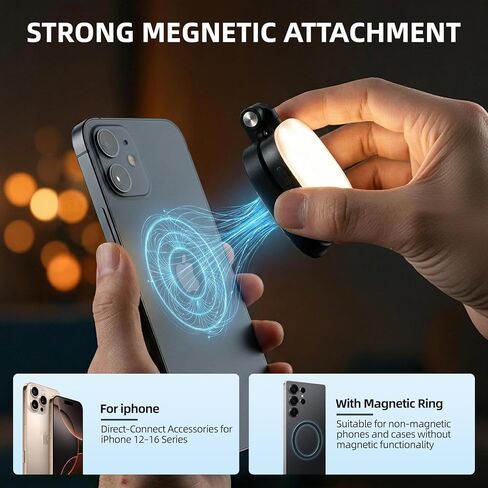 ضوء سيلفي مغناطيسي، متوافق مع هاتف MagSafe iPhone، CRI 95، 5 أوضاع ألوان، ضوء هاتف LED قابل لإعادة الشحن مع مرآة، ضوء حلقة محمول لتسجيل فيديو تصوير فوتوغرافي لمكياج Vlog، أسود in Kuwait