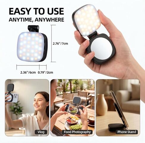 ضوء سيلفي مغناطيسي، متوافق مع هاتف MagSafe iPhone، CRI 95، 5 أوضاع ألوان، ضوء هاتف LED قابل لإعادة الشحن مع مرآة، ضوء حلقة محمول لتسجيل فيديو تصوير فوتوغرافي لمكياج Vlog، أسود in Kuwait