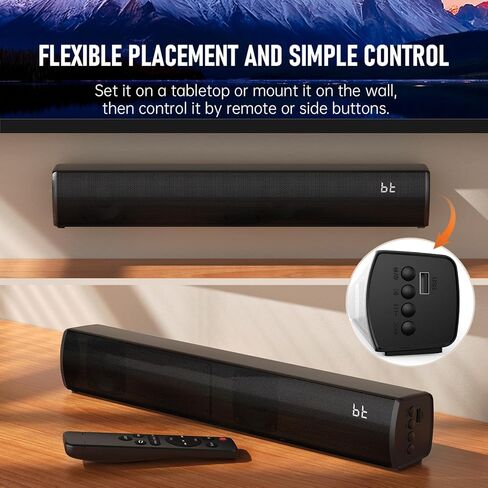 شريط صوت محيطي لاسلكي بلوتوث، مكبرات صوت محيطية لاسلكية، أشرطة صوت HDMI تلفزيون ذكي HDMI(ARC) OPT AUX USB 2.0ch 3 أوضاع نظام أصوات المسرح المنزلي تلفزيون/كمبيوتر شخصي/ألعاب/جهاز عرض، أسود in Kuwait