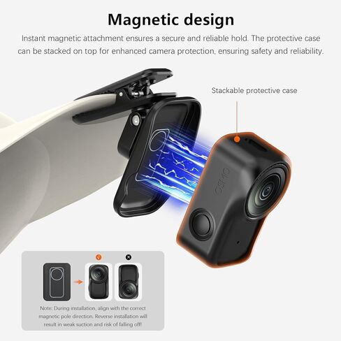 حامل مشبك حقيبة الظهر AMAZEAR لملحقات DJI Osmo Nano/Xtra Atto، حامل قبعة قابل للتعديل مع قبضة قوية، اتصال مغناطيسي سريع، خفيف الوزن لمدونات الفيديو، والسفر، أسود in Kuwait