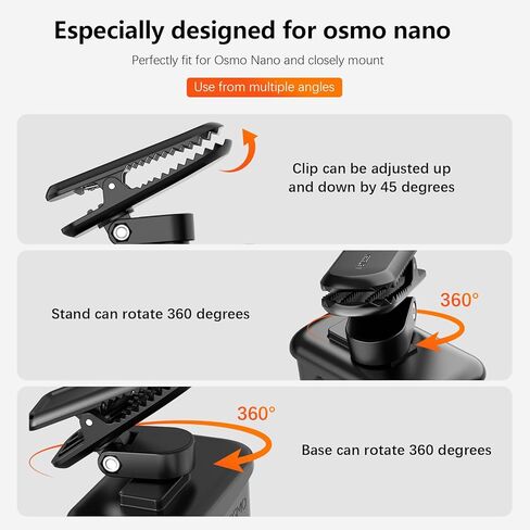 حامل مشبك حقيبة الظهر AMAZEAR لملحقات DJI Osmo Nano/Xtra Atto، حامل قبعة قابل للتعديل مع قبضة قوية، اتصال مغناطيسي سريع، خفيف الوزن لمدونات الفيديو، والسفر، أسود in Kuwait