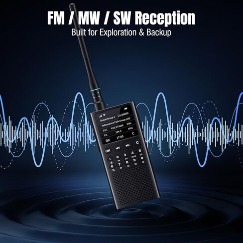 CHOYONG WT2 Network Walkie Talkie، راديو طويل المدى ثنائي الاتجاه مع استقبال FM/AM/SW، اتصال مجموعة WiFi/4G POC، بحث صوتي GPT، بطارية قابلة للشحن 2500 مللي أمبير في الساعة، أسود in Kuwait