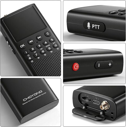 CHOYONG WT2 Network Walkie Talkie، راديو طويل المدى ثنائي الاتجاه مع استقبال FM/AM/SW، اتصال مجموعة WiFi/4G POC، بحث صوتي GPT، بطارية قابلة للشحن 2500 مللي أمبير في الساعة، أسود in Kuwait