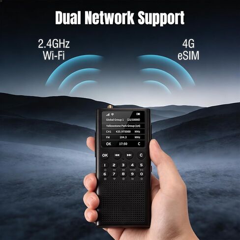 CHOYONG WT2 Network Walkie Talkie، راديو طويل المدى ثنائي الاتجاه مع استقبال FM/AM/SW، اتصال مجموعة WiFi/4G POC، بحث صوتي GPT، بطارية قابلة للشحن 2500 مللي أمبير في الساعة، أسود in Kuwait