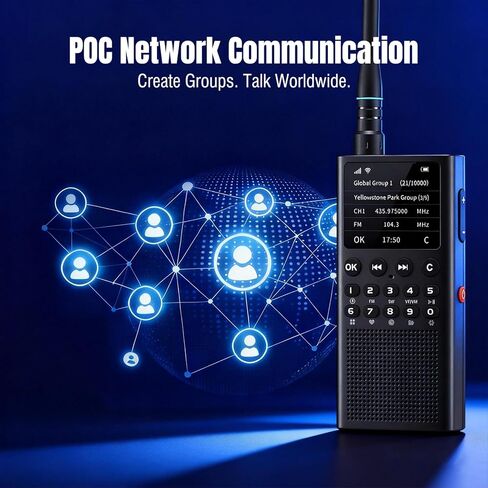 CHOYONG WT2 Network Walkie Talkie، راديو طويل المدى ثنائي الاتجاه مع استقبال FM/AM/SW، اتصال مجموعة WiFi/4G POC، بحث صوتي GPT، بطارية قابلة للشحن 2500 مللي أمبير في الساعة، أسود in Kuwait