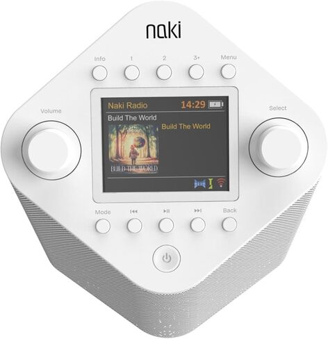 Naki Pulse - مشغل موسيقى كوشير للبث عبر الإنترنت (أبيض) مع مكبر صوت فردي بقدرة 5 وات، وقاعدة مطاطية غير قابلة للانزلاق ومزودة بتقنية Bluetooth in Kuwait