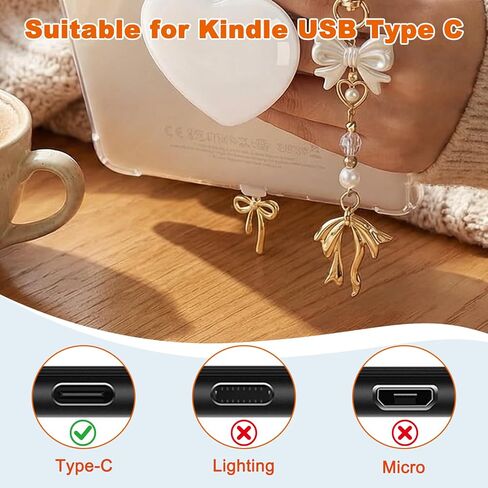 مجموعة سحر كيندل اللطيفة مع قابس غبار USB C، وحامل قبضة القلب وسلسلة مفاتيح على شكل فيونكة، متوافقة مع Kindle Paperwhite الجيل 11/12، Kindle Scribe، ملحقات نماذج من النوع C in Kuwait