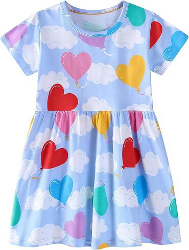 Amiyan Toddler Girls Cotton Dress Fress Short Summer Sundress Dress Cartoon Dresses for Girls 2-6 Years in Kuwait