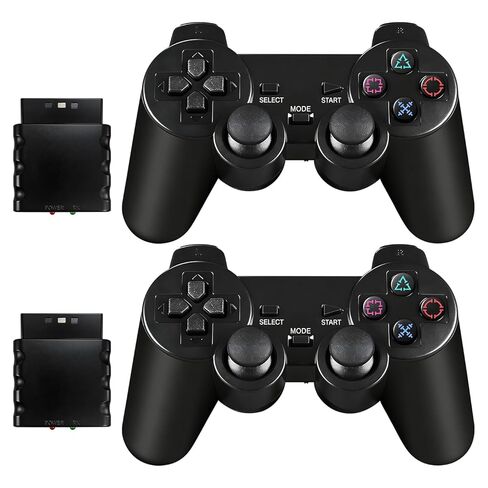 وحدة تحكم ADHJIE PS2، عبوتان وحدة تحكم لاسلكية 2.4 جيجا هرتز لجهاز PS2/PS2 Slim/PS1، وحدة تحكم بديلة PS2 لاسلكية، اهتزاز مزدوج، أسود in Kuwait