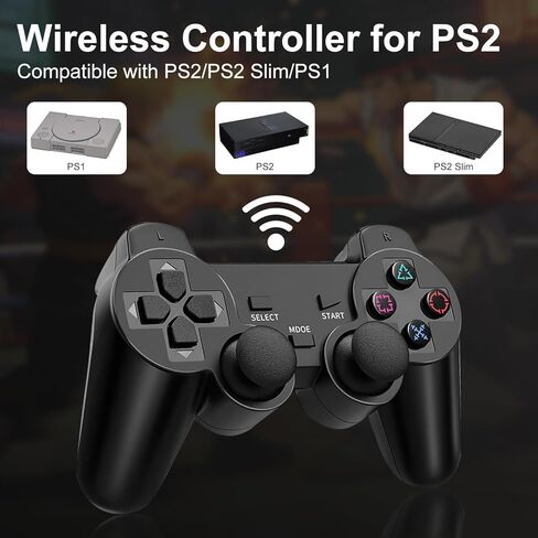 وحدة تحكم ADHJIE PS2، عبوتان وحدة تحكم لاسلكية 2.4 جيجا هرتز لجهاز PS2/PS2 Slim/PS1، وحدة تحكم بديلة PS2 لاسلكية، اهتزاز مزدوج، أسود in Kuwait