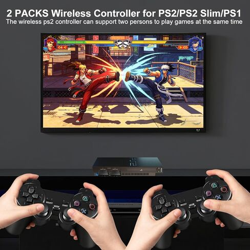 وحدة تحكم ADHJIE PS2، عبوتان وحدة تحكم لاسلكية 2.4 جيجا هرتز لجهاز PS2/PS2 Slim/PS1، وحدة تحكم بديلة PS2 لاسلكية، اهتزاز مزدوج، أسود in Kuwait