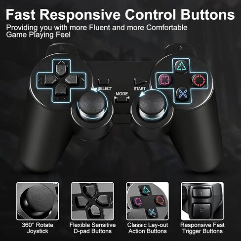 وحدة تحكم ADHJIE PS2، عبوتان وحدة تحكم لاسلكية 2.4 جيجا هرتز لجهاز PS2/PS2 Slim/PS1، وحدة تحكم بديلة PS2 لاسلكية، اهتزاز مزدوج، أسود in Kuwait