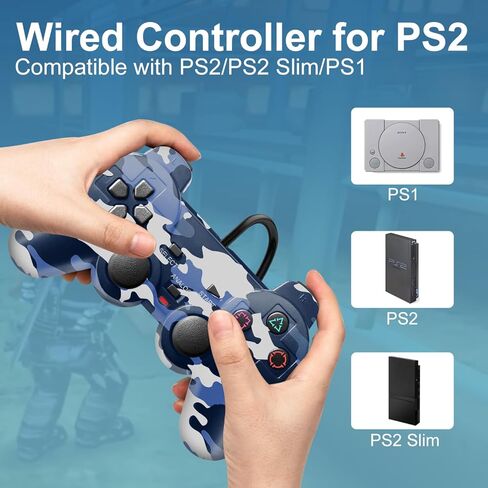 وحدة تحكم ADHJIE PS2، عبوتان من وحدات التحكم السلكية المتوافقة مع نوافذ PS2/PS2 Slim/PS1/PC، وحدة تحكم PS2 سلكية بديلة مع اهتزاز مزدوج للصدمات، التوصيل والتشغيل in Kuwait