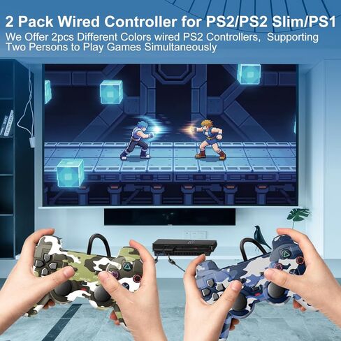 وحدة تحكم ADHJIE PS2، عبوتان من وحدات التحكم السلكية المتوافقة مع نوافذ PS2/PS2 Slim/PS1/PC، وحدة تحكم PS2 سلكية بديلة مع اهتزاز مزدوج للصدمات، التوصيل والتشغيل in Kuwait