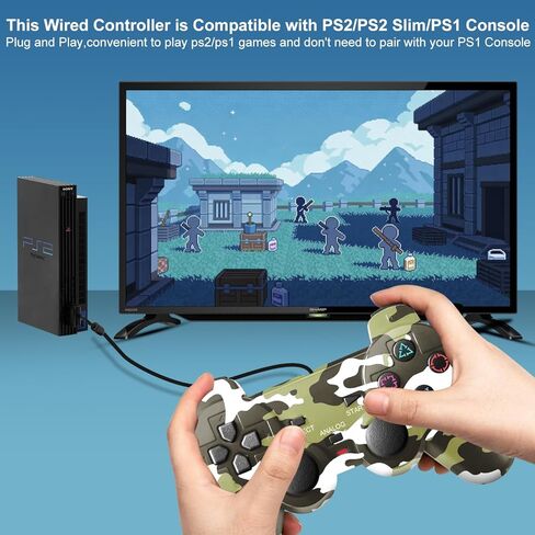 وحدة تحكم ADHJIE PS2، عبوتان من وحدات التحكم السلكية المتوافقة مع نوافذ PS2/PS2 Slim/PS1/PC، وحدة تحكم PS2 سلكية بديلة مع اهتزاز مزدوج للصدمات، التوصيل والتشغيل in Kuwait