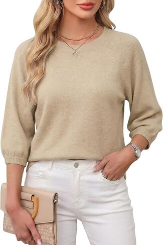 Tanming Womens Puff Short Sleeve Sweater Crew Neck Casual Outfits Work Blouses Pullover Sweaters Knit Tops in Saudi Arabia