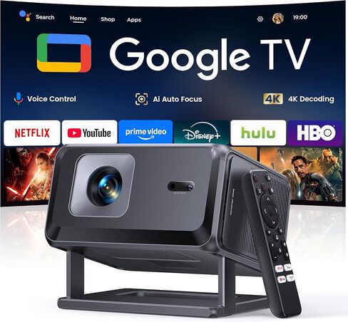 جهاز عرض ذكي [مرفق مع Google TV Stick ودعم 4K] مع واي فاي وبلوتوث، جهاز عرض صغير محمول للأفلام القصيرة في الهواء الطلق مع تطبيقات مدمجة للتركيز التلقائي لسقف غرفة النوم والمسرح المنزلي in Kuwait