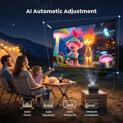 جهاز عرض ذكي [مرفق مع Google TV Stick ودعم 4K] مع واي فاي وبلوتوث، جهاز عرض صغير محمول للأفلام القصيرة في الهواء الطلق مع تطبيقات مدمجة للتركيز التلقائي لسقف غرفة النوم والمسرح المنزلي in Kuwait