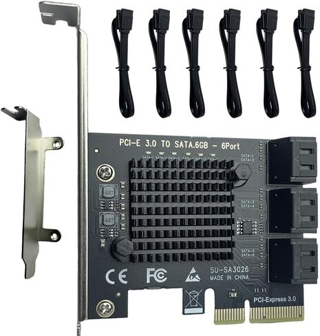 PCIE to SATA Adapter, PCIe 3.0 x2 to 6 Ports Expansion Card with ASM1166 for Desktop Storage Upgrade, Home Server, Media Library, Backup PC and Workstation, SATA 6Gbps AHCI Controller in Kuwait