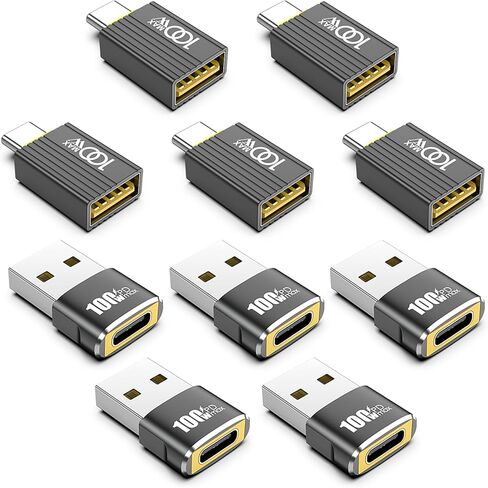 مجموعة مكونة من 10 قطع من محول USB إلى USB C بقدرة 100 واط - 5 قطع USBA ذكر إلى USBC أنثى محول 2.0 و5 قطع من النوع C ذكر إلى محول أنثى 3.0، متوافق مع iPhone 17/16/15، iPad، MacBook، Samsung، إلخ. in Kuwait