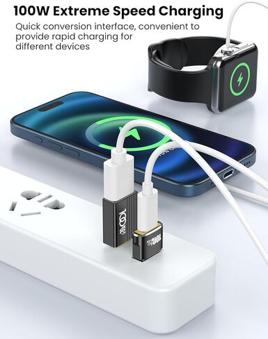 مجموعة مكونة من 10 قطع من محول USB إلى USB C بقدرة 100 واط - 5 قطع USBA ذكر إلى USBC أنثى محول 2.0 و5 قطع من النوع C ذكر إلى محول أنثى 3.0، متوافق مع iPhone 17/16/15، iPad، MacBook، Samsung، إلخ. in Kuwait
