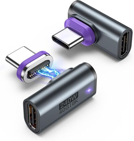 A.S 240W Magnetic Right Angle USB C Adapter(2 Pack), USB4 40Gbps 8K@60Hz Magnetic Type C Extender, USB C to USB C Adaptor 24-Pin USB C 90 Degree Adapter for Steam Deck, Switch, PC, Tablet, Phone 16 17 in Kuwait
