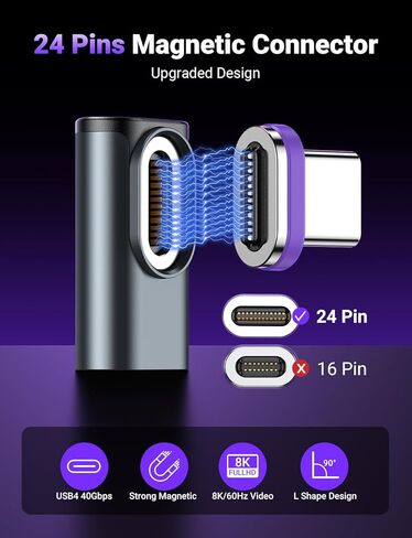 A.S 240W Magnetic Right Angle USB C Adapter(2 Pack), USB4 40Gbps 8K@60Hz Magnetic Type C Extender, USB C to USB C Adaptor 24-Pin USB C 90 Degree Adapter for Steam Deck, Switch, PC, Tablet, Phone 16 17 in Kuwait