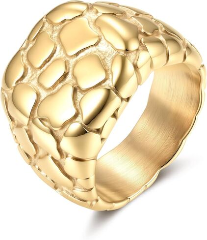 YeGieonr 18K Gold Plated Nugget Rings for Men and Women, Chunky Stackable Ring Non-Tarnish Textured Thumb Ring Stainless Steel Unisex Hip Hop Jewelry Gift in Saudi Arabia